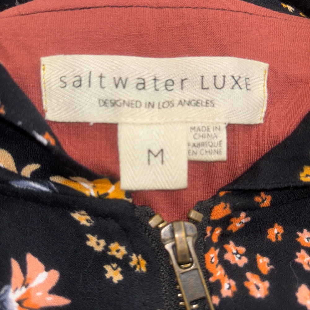 😍 Saltwater LUXE Navy and Orange Bomber Jacket with Vintage Floral Design - Picture 9 of 10